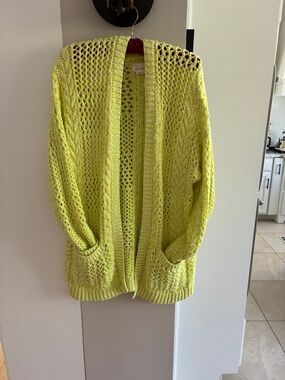 Anthropologie Neon Yellow Open-Knit Pocket Cardigan